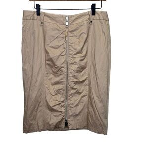 Adolfo Dominguez Tan Full Zip Pencil Skirt Size 10 100% Cotton Front Pockets